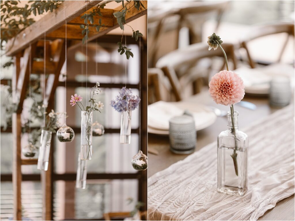 hanging bud vases with colorful florals