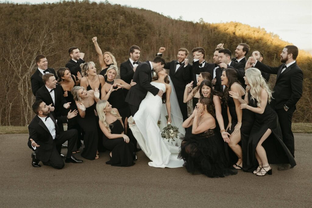 Smoky Mountain New Year's Eve Wedding at The Trillium Venue in TN | Black White Tuxedo Color Palette 