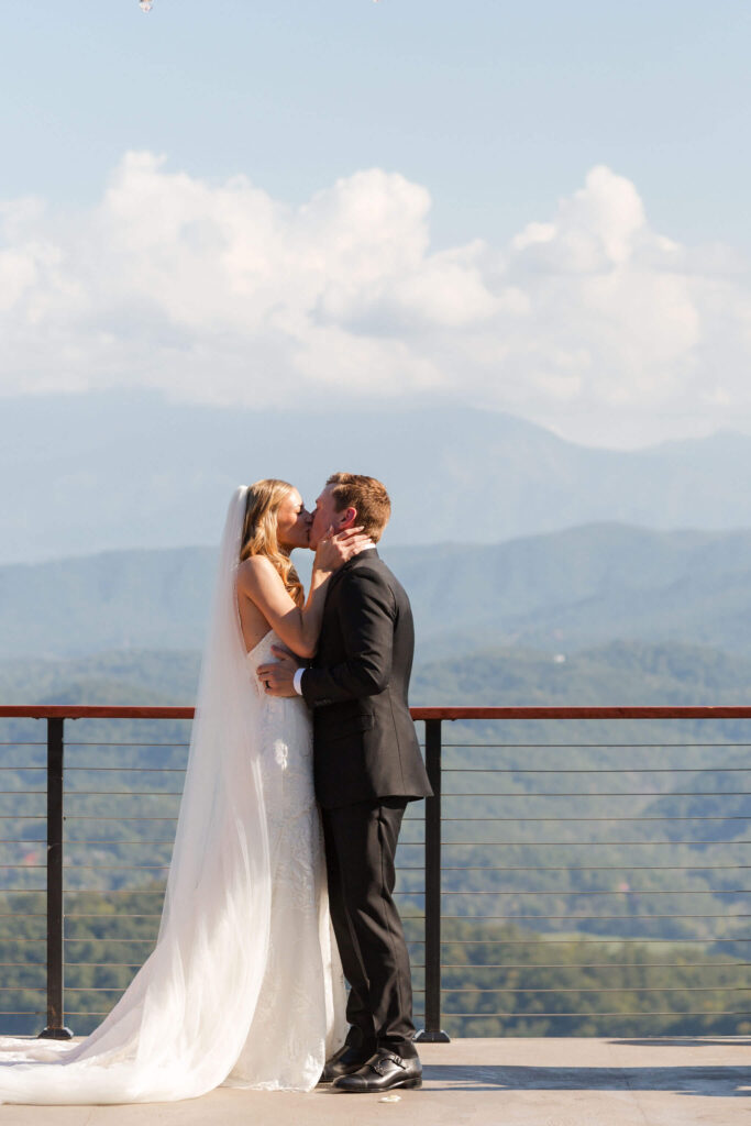 Fall Smoky Mountain Wedding | The Trillium Venue in TN | First Kiss