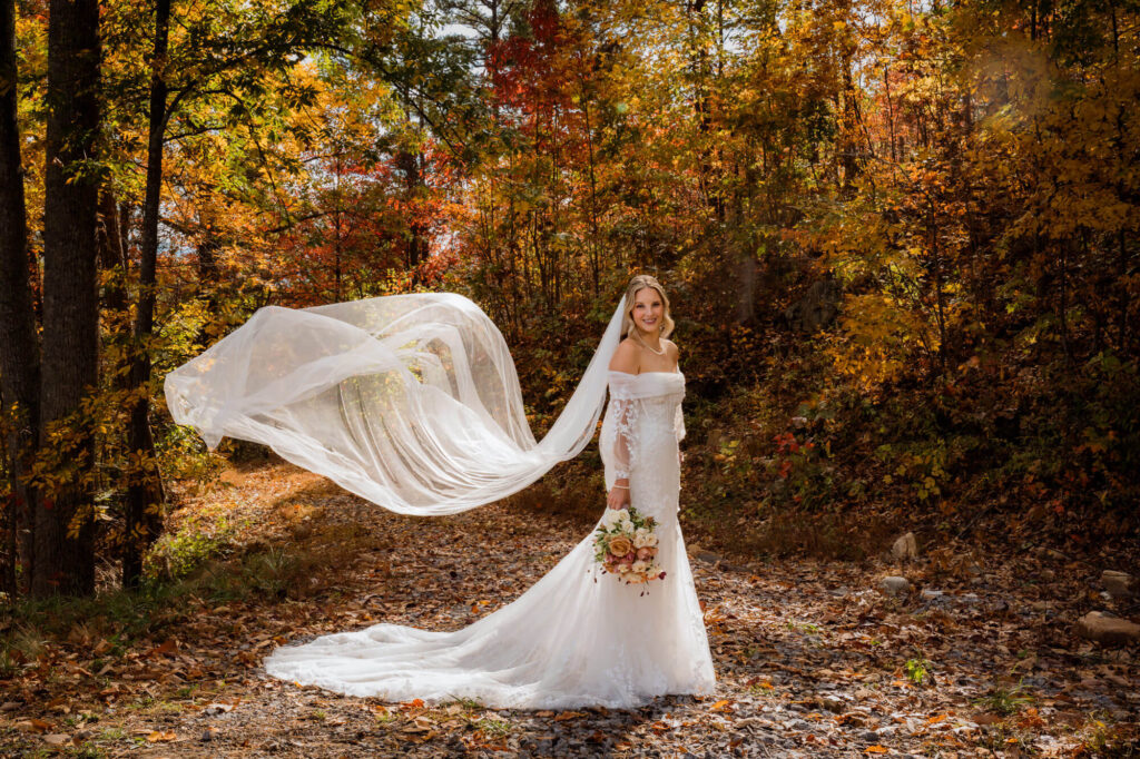 Bride veil photography in the Fall