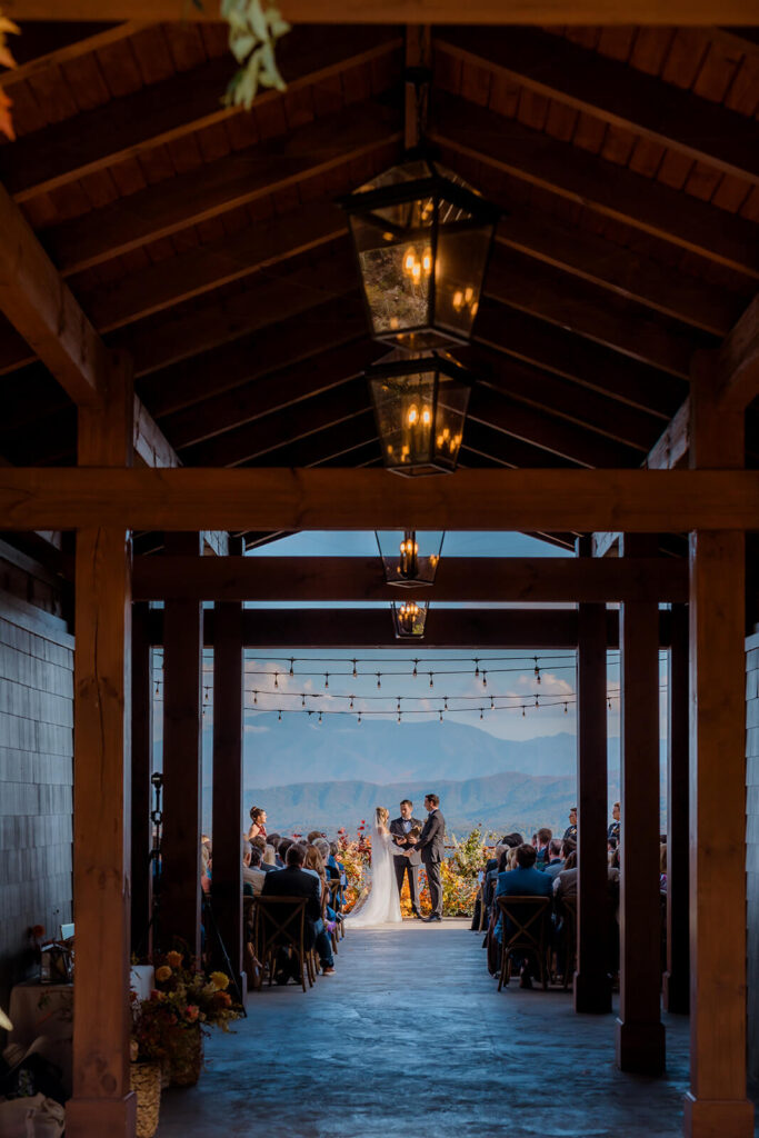 Mountain views and arbors on the ceremony patio