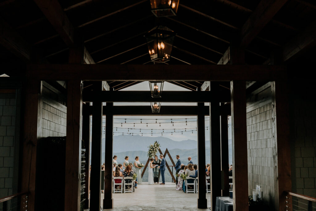 Mountain views and arbors on the ceremony patio