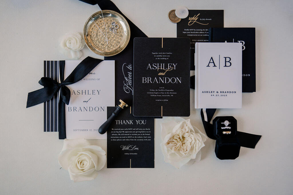 Black and White Wedding Invitation Suite at The Trillium Venue