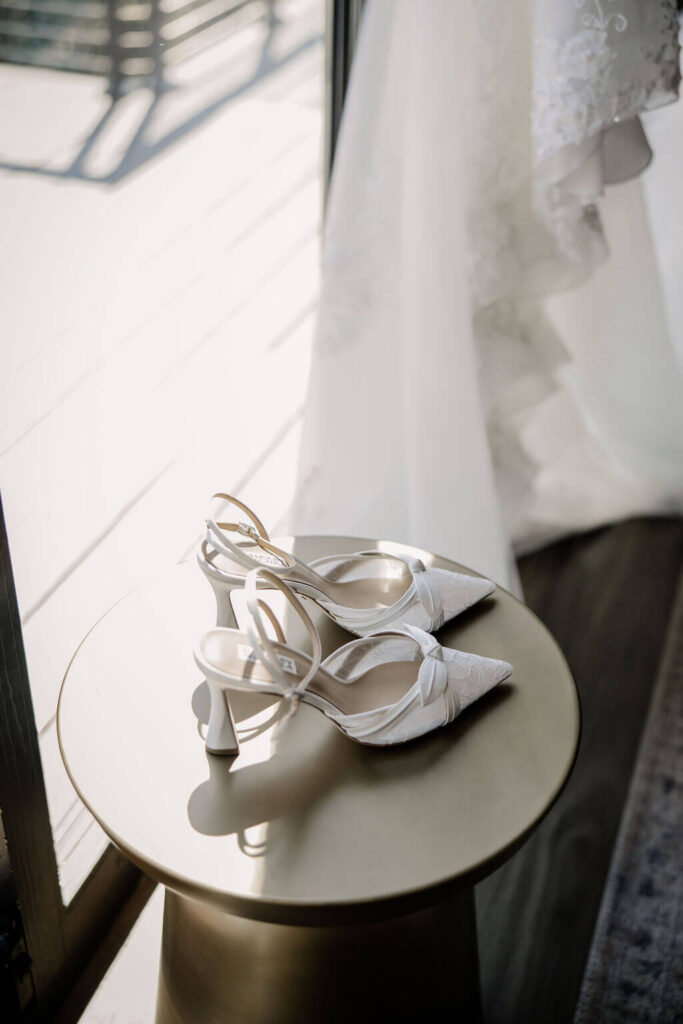 Black and White Wedding Bridal Suite Wedding Dress and Getting Ready Robe, Wedding Shoes